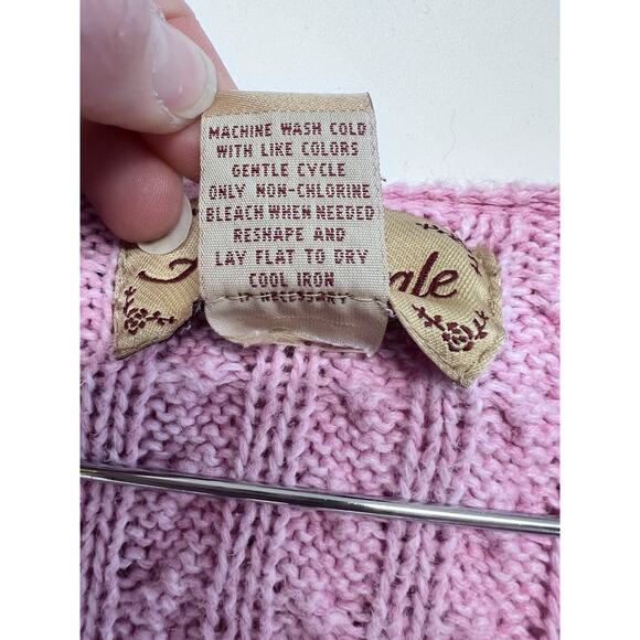 VTG Y2K Cable Knit Sweater L Pink Fitted V Neck Hooded Vampire Diaries Elena - Picture 10 of 13